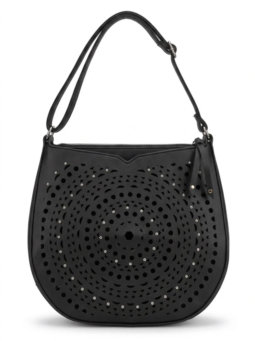 Nanette Lepore Black Laser-Cut Hobo with Stud Accents